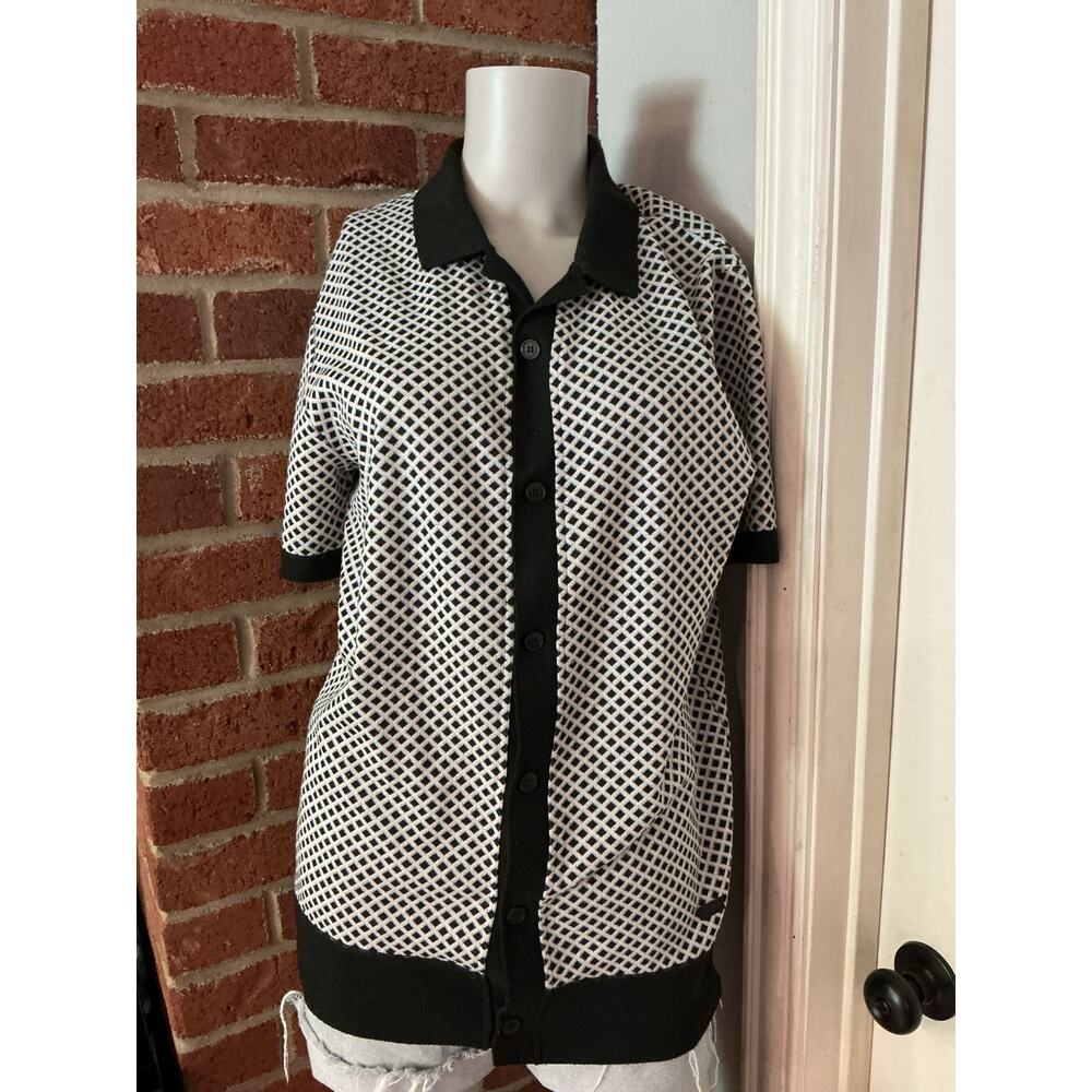 Buffalo David Bitton Black & White Knit Button Front Top Cardigan Medium